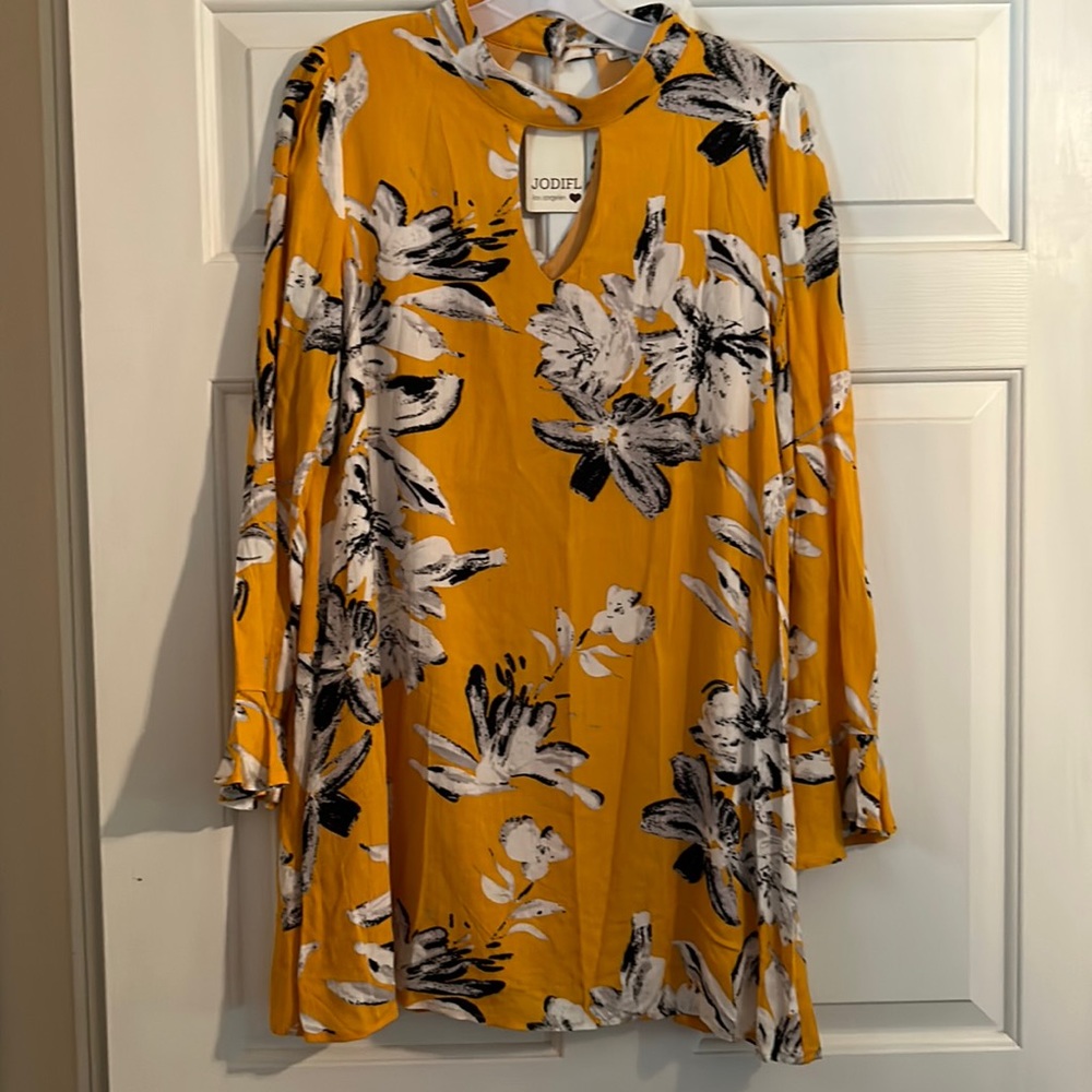 JODIFL YELLOW FLORAL LINED DRESS